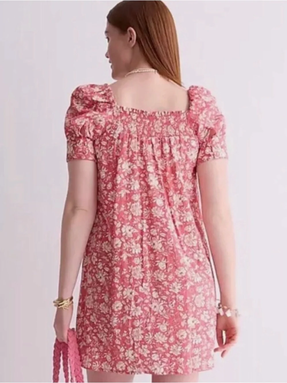 J Crew Afternoon Dress Tossed Floral XL Pink Puff Sleeve Mini Sundress Cotton - Picture 2 of 7